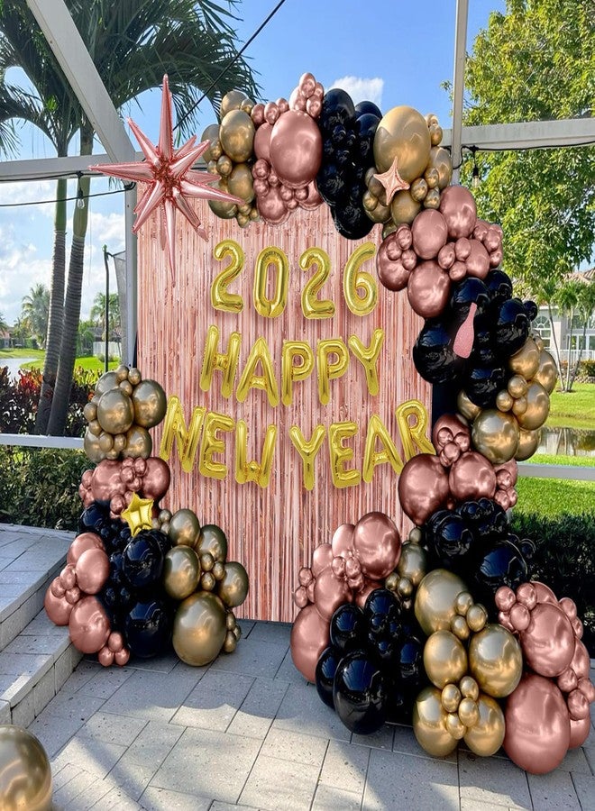 Janinus New Year Balloon Garland Arch Kit for New Year Decorations 2026 - Rose Gold Black and Gold Balloons Different Sizes 5 12 18 Inch new year Eve Balloons Arch - Image 4
